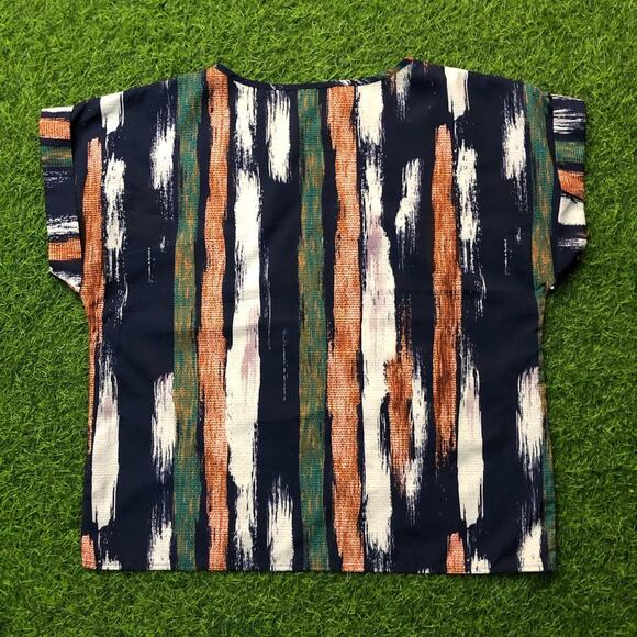 Women’s Navy/Teal Patterned Cuff Sleeve Blouse - Picture 2 of 3